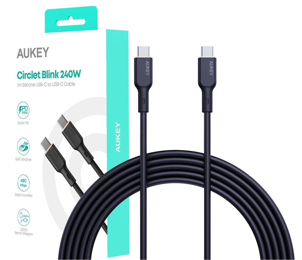 AUKEY CB-SCC241 USB-C Power Delivery PD 240W 5A 20V 1m Nylon Black_10