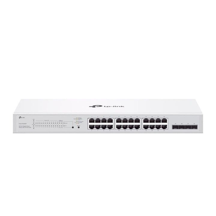 Switch TP-Link cu 28 de porturi, 24× Gigabit 802.3af/at PoE+ ports si 4× Gigabit SFP slots, capacitate switch 56 Gbps, dimensiuni 17.3×8.7×1.73 in (440×220×44 mm)_2