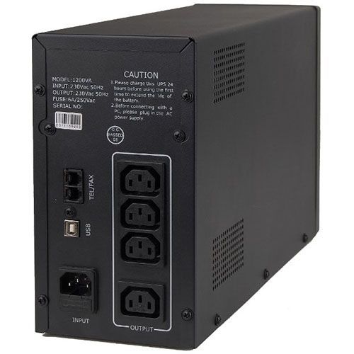 UPS GEMBIRD Line Interactive,  1200VA/ 720W, AVR, 4 x socket IEC, indicatie status cu LED, 2 x baterie 12V/7Ah, Backup: pana la 8 - 20 min., incarcare: pana la 12h, conector USB, 2 x RJ11 pt. prot. telefon, 