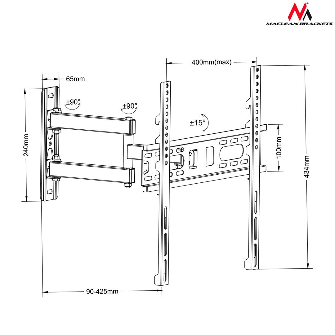 Maclean MC-761 Wall Bracket Suitable For TV 26  to 55  to 30 kg Black_4