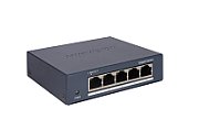 Switch Hikvision DS-3E0505-O: 5 × Gigabit RJ45 ports, 10 Gbps, 1000M network access, alimentare: 5VDC, 0.6A, dimensiuni: 105.00 mm × 27.60 mm × 83.10 mm, greutate: 0.17kg, montare pe birou sau pe perete._1