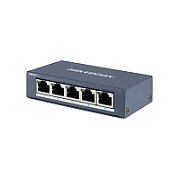 Switch Hikvision DS-3E0505-O: 5 × Gigabit RJ45 ports, 10 Gbps, 1000M network access, alimentare: 5VDC, 0.6A, dimensiuni: 105.00 mm × 27.60 mm × 83.10 mm, greutate: 0.17kg, montare pe birou sau pe perete._2