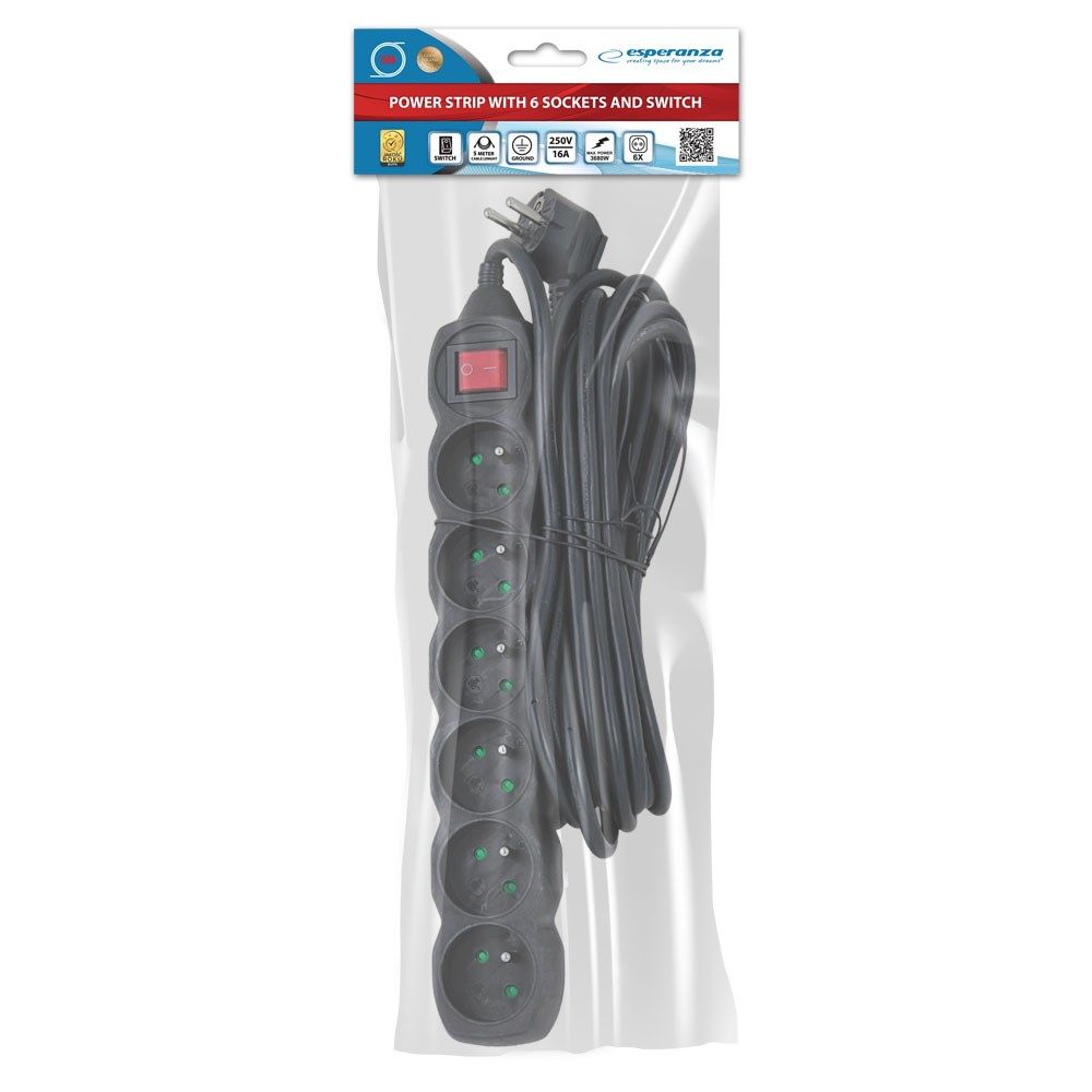 Esperanza ELK219K Power strip 6GN/5M Black_5