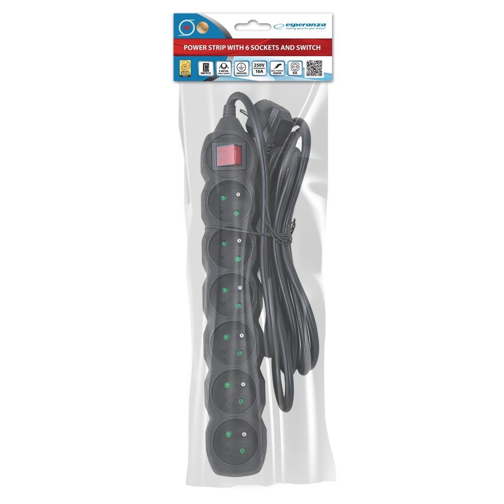 Esperanza ELK218K Power strip 6GN/3M Black_4