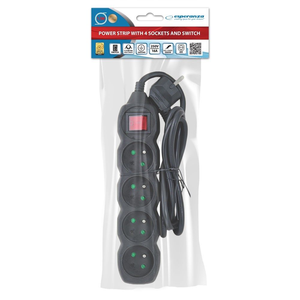 Esperanza ELK212K Power strip 4GN/1 5M Black_4