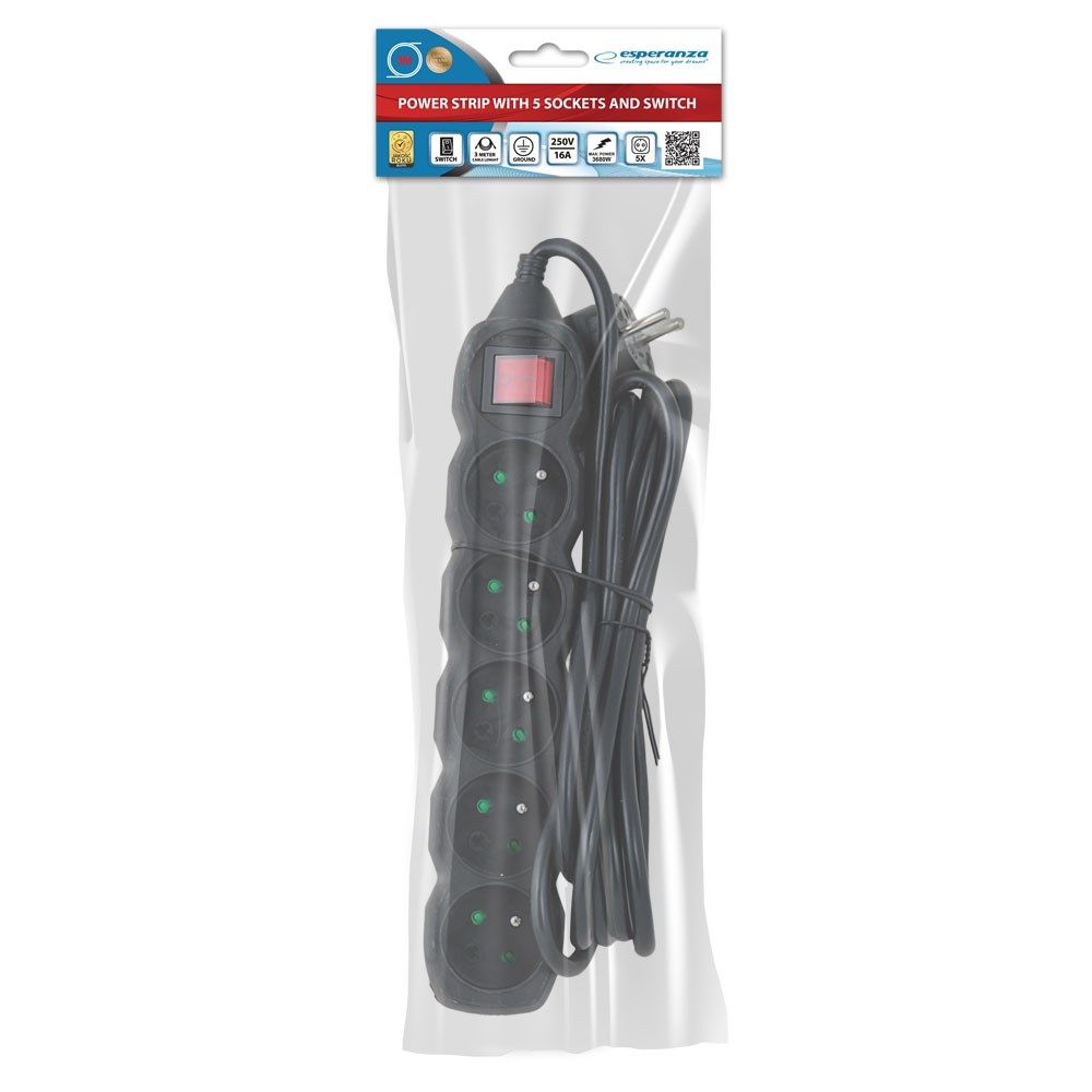 Esperanza ELK215K Power strip 5GN/3M Black_4