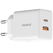 INCARCATOR RETEA Baseus Cube, Quick Charge 30W, 1 x USB Type-C Output 5V/3A, 1 x USB, alb 