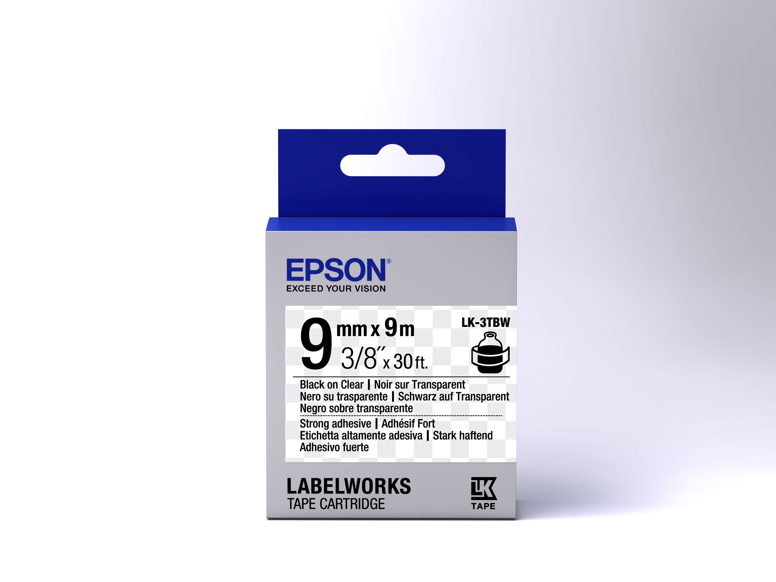 Epson Label Cartridge Strong Adhesive LK-3TBW Black/Clear 9mm (9m)_2