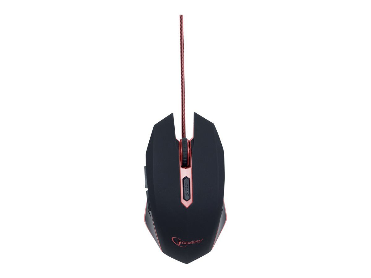 MOUSE GEMBIRD, gaming, cu fir, USB, optic, 2400 dpi, butoane/scroll 6/1, iluminare, negru / rosu, 