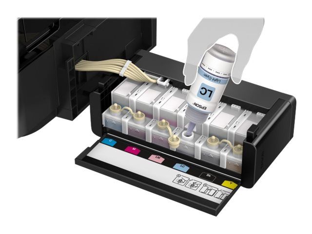 Imprimanta inkjet color CISS Epson L810, dimensiune A4, viteza max 37ppm alb-negru, 38ppm color, rezolutie printer 5760x1440dpi, alimentare hartie 100 coli, Borderless print, CD/DVD print, display LCD color touchpanel 6,9cm, interfata: USB 2.0, cerneala (70ml/culoare inclusa), consumabile: T67314A_9