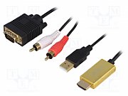 CABLU video LOGILINK, splitter HDMI (T) la VGA (T) + 2 x RCA (T) + USB 2.0, 2m, rezolutie maxima 720p, negru, 