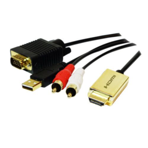 CABLU video LOGILINK, splitter HDMI (T) la VGA (T) + 2 x RCA (T) + USB 2.0, 2m, rezolutie maxima 720p, negru, 