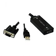 CABLU video LOGILINK, adaptor VGA (T) + Jack 3.5mm (T) la HDMI (M), 15cm, rezolutie maxima Full HD (1920 x 1080) la 60Hz, conecteaza placa video cu VGA la monitor HDMI, cablu power USB, negru, 